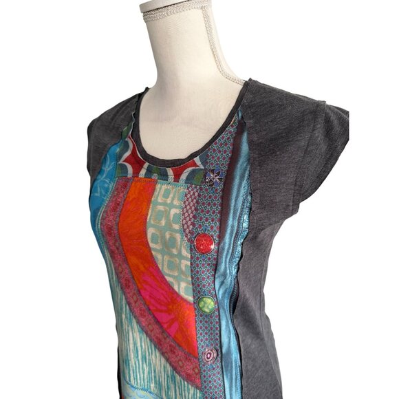DESIGUAL Multicolor Gray Logo Script Mini Dress Size Medium - Picture 8 of 11